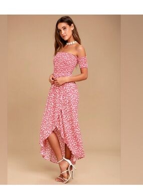 Lucy Love Red Floral Smocked Maxi Dress